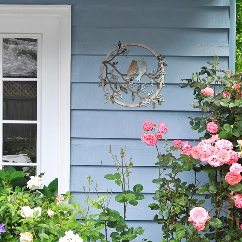 Ferraycle Metal Wall Art Bird on Tree Branch Silhouette Bird Art Decor for Living Room Garden Bedroom Office Home Wall Housewarming Party Decor(Fresh Color) - Image 5